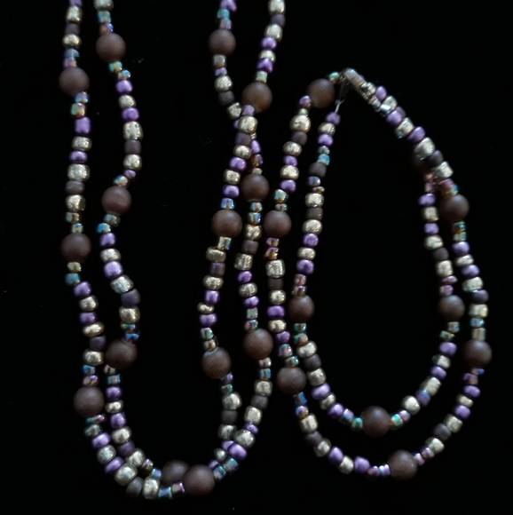 Handmade Gold + Purple Beaded Necklace and Choker - 2 Piece Set - Picture 14 of 14